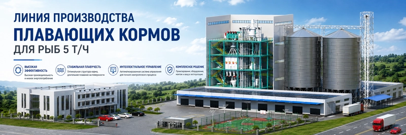 Линия_Производства_Плавающего_Корма_Для_Рыбы_Производительностью_Пять_Тонн_В_Час_С_Силосами_И_Интеллектуальной_Системой_Управления